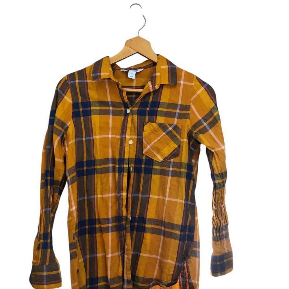 Old Navy Yellow and Blue Button Down Shirt Soft Plaid Fabric - Picture 2 of 4
